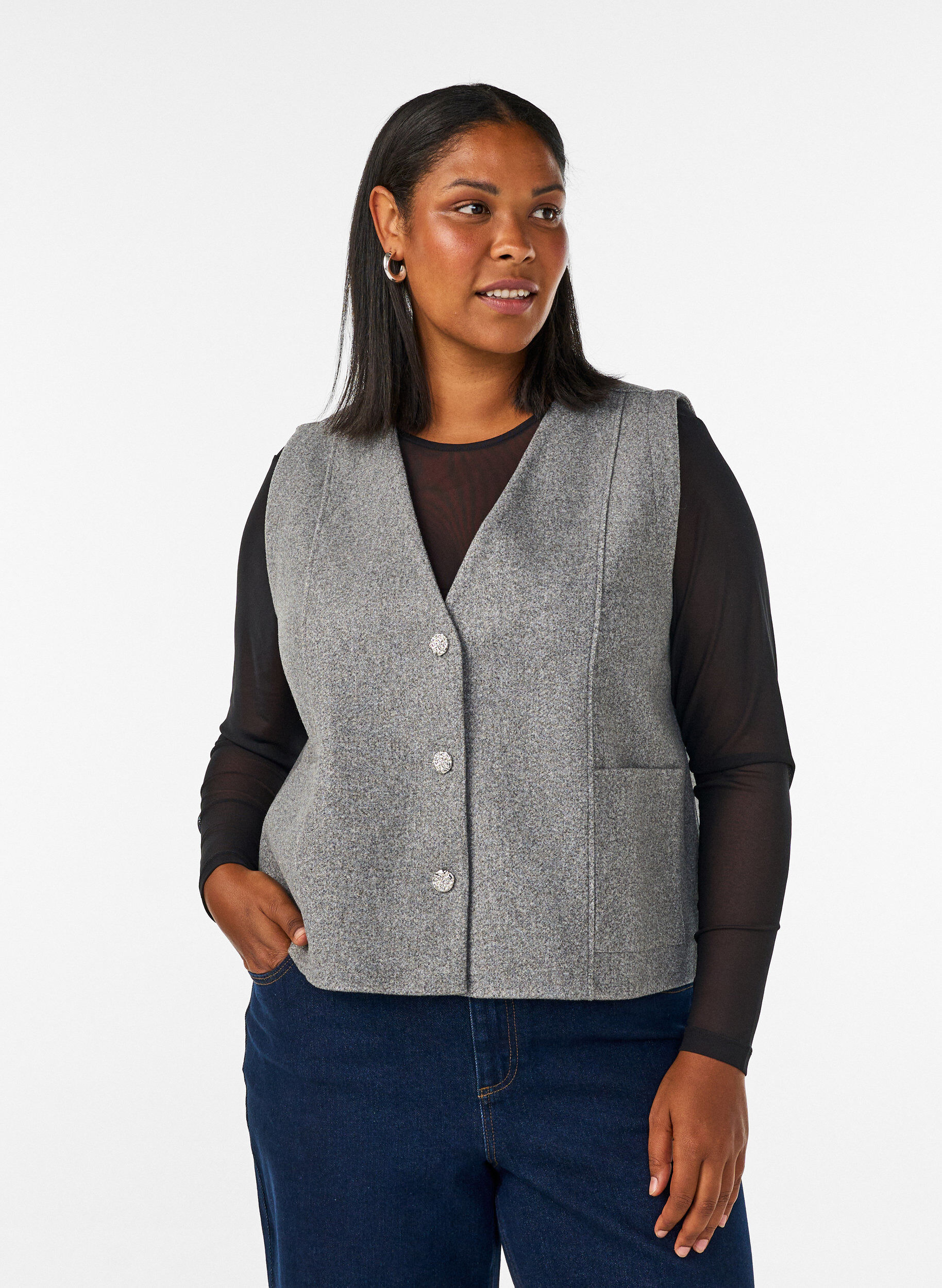 Meshbluse mit langen &Auml;rmeln, Schwarz, Model