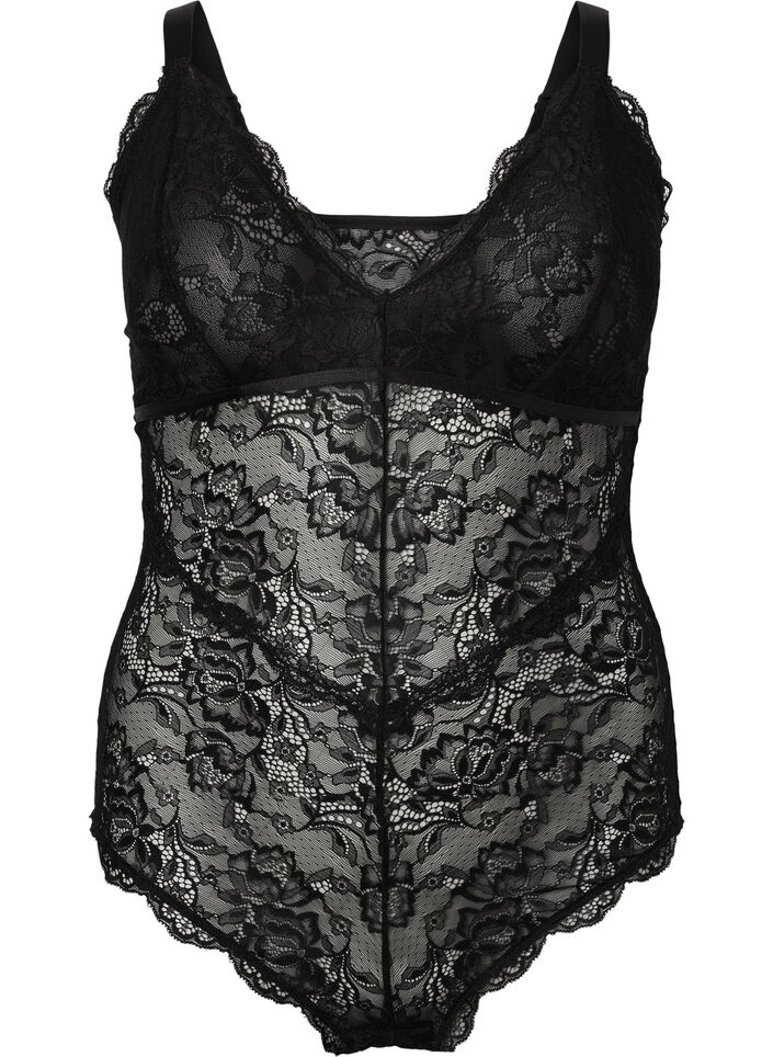 Body en dentelle avec décolleté en V, Black, Packshot image number 0