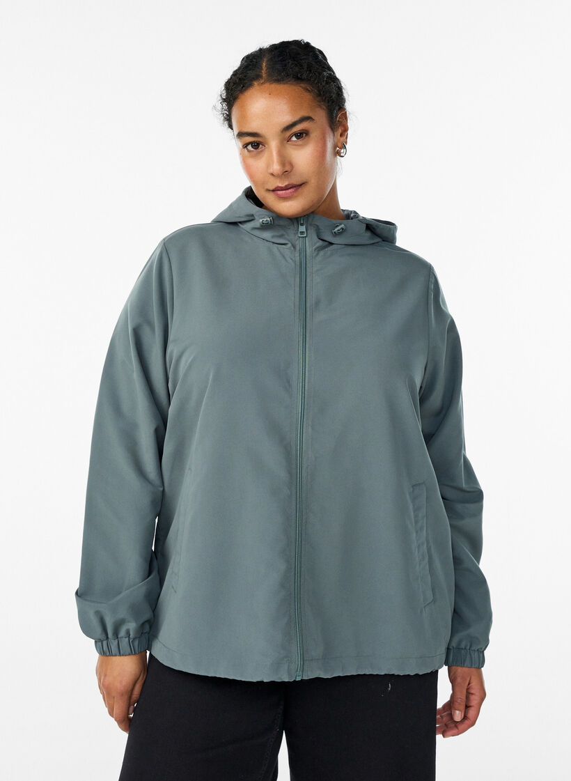 Veste l&eacute;g&egrave;re avec capuche et fermeture &eacute;clair, Vert fonc&eacute;, Model image number 0