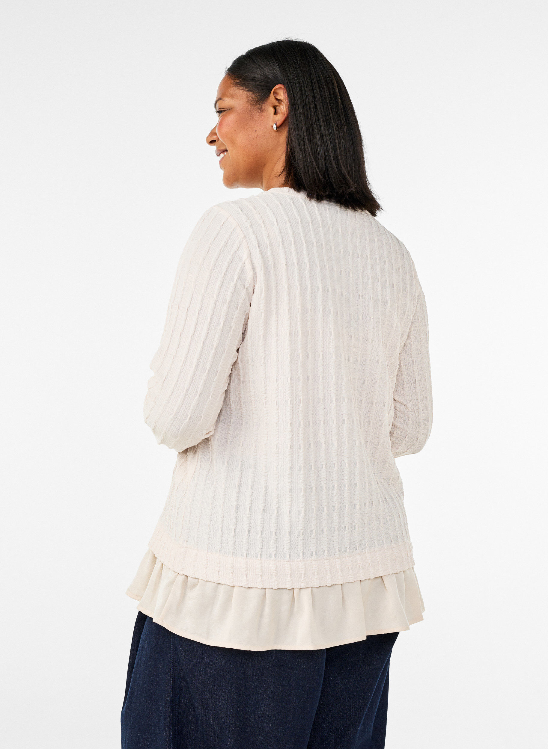 ZizziBlouse structur&eacute;e avec ourlet &agrave; volants, Vanille, Model image number 2