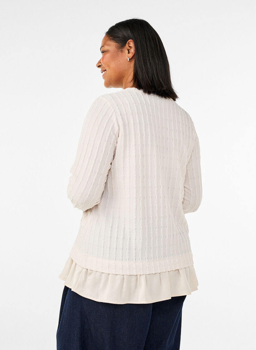 Blouse structur&eacute;e avec ourlet &agrave; volants, Vanille, Model image number 2