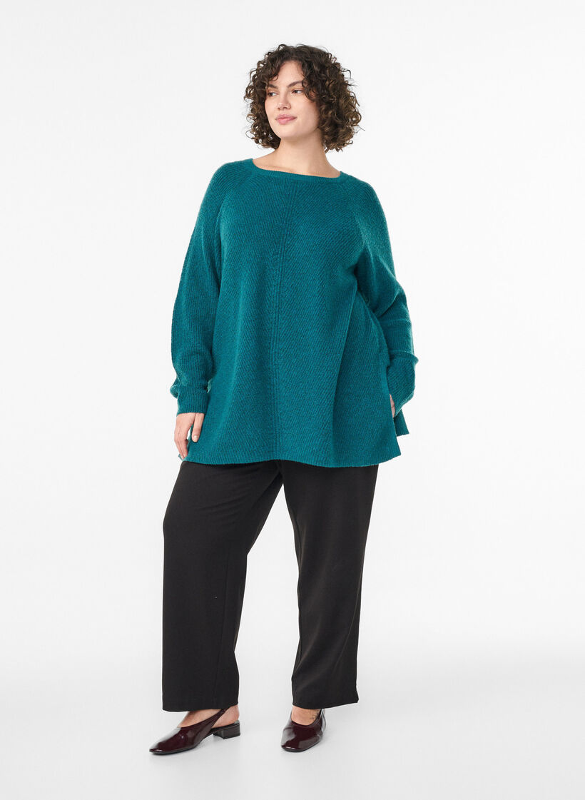 Strickpullover mit diagonalem Muster und Raglan&auml;rmeln, Gr&uuml;n, Model image number 1