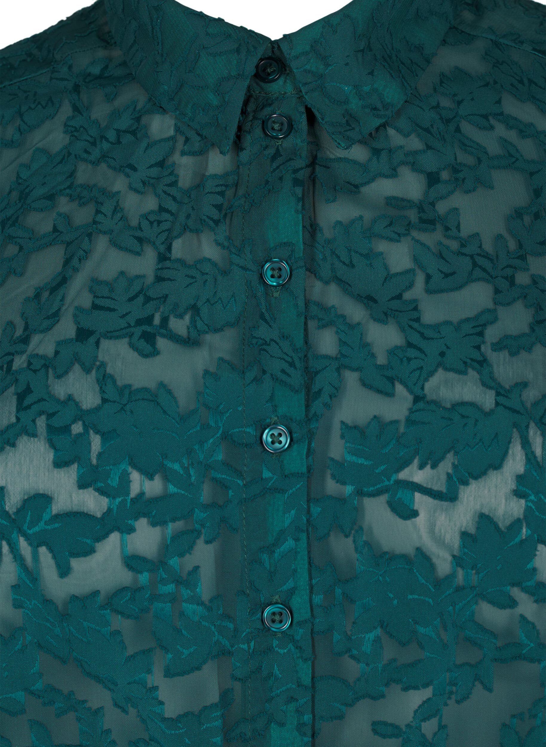 Zizzi Une chemise en maille jacquard avec boutons, Rain Forest, Packshot image number 2