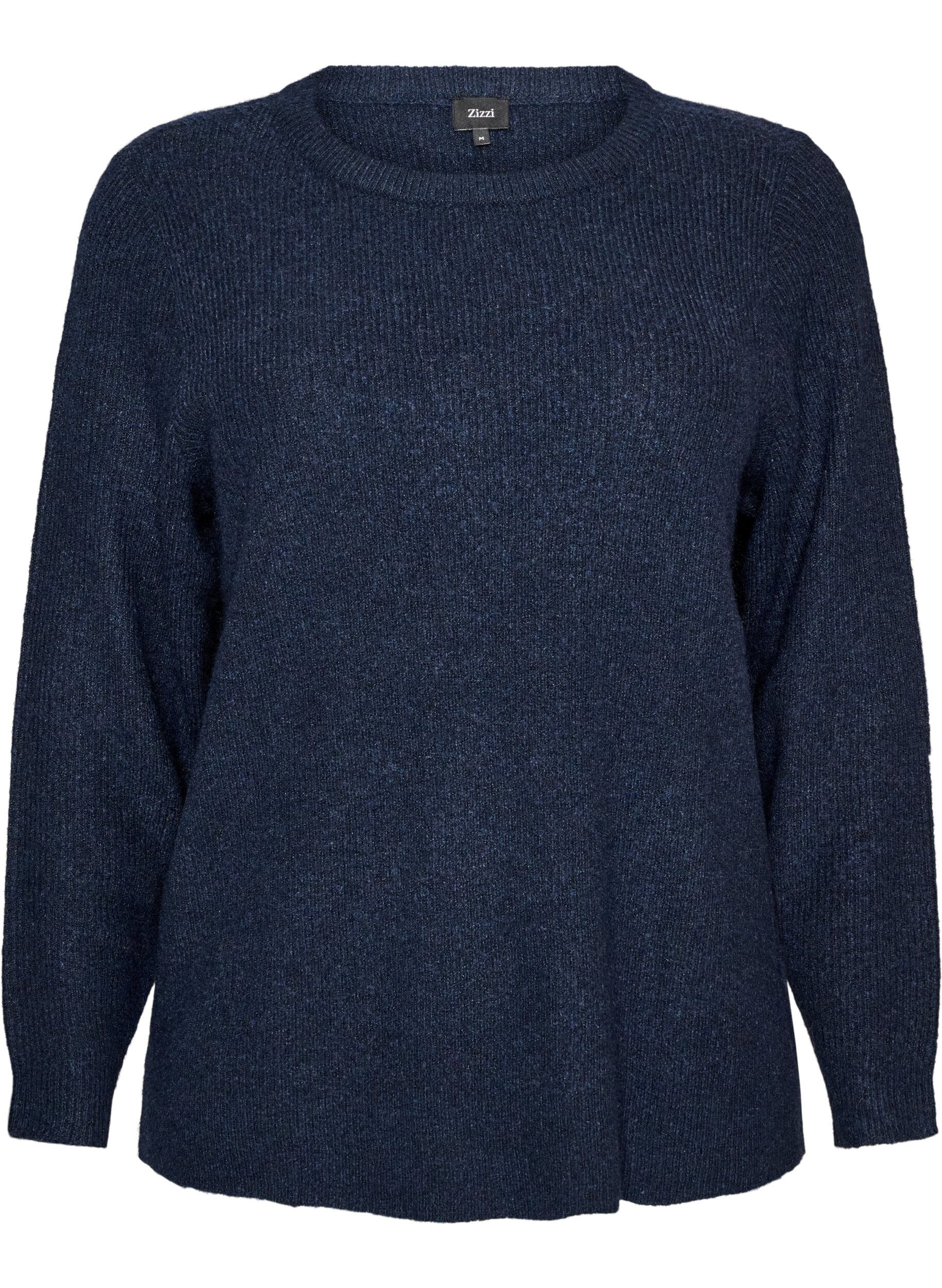 ZizziBlouse en maille chin&eacute;e avec col rond, Bleu, Packshot image number 0