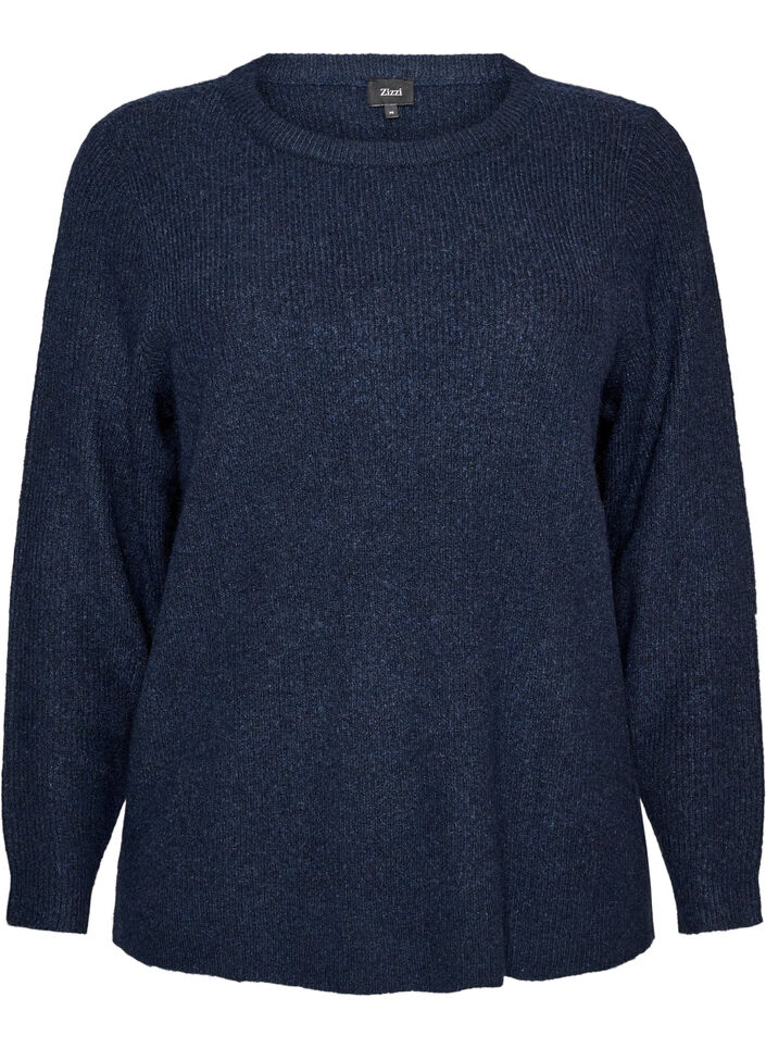 Blouse en maille chin&eacute;e avec col rond, Bleu, Packshot image number 0