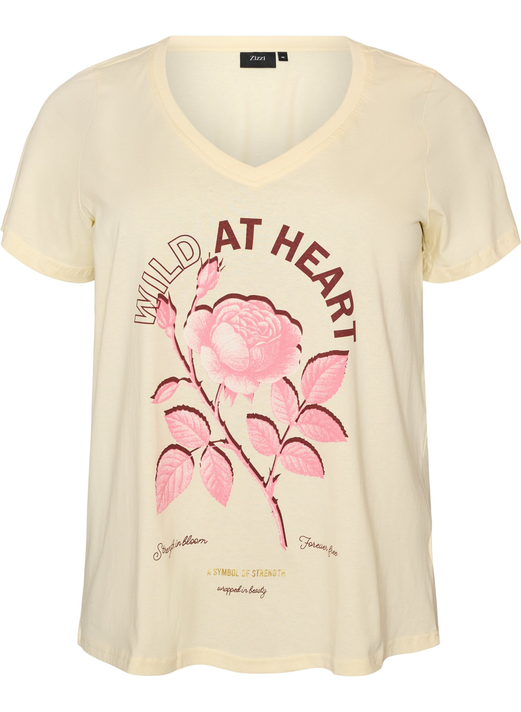 T-Shirt aus Baumwolle mit Frontprint und V-Ausschnitt