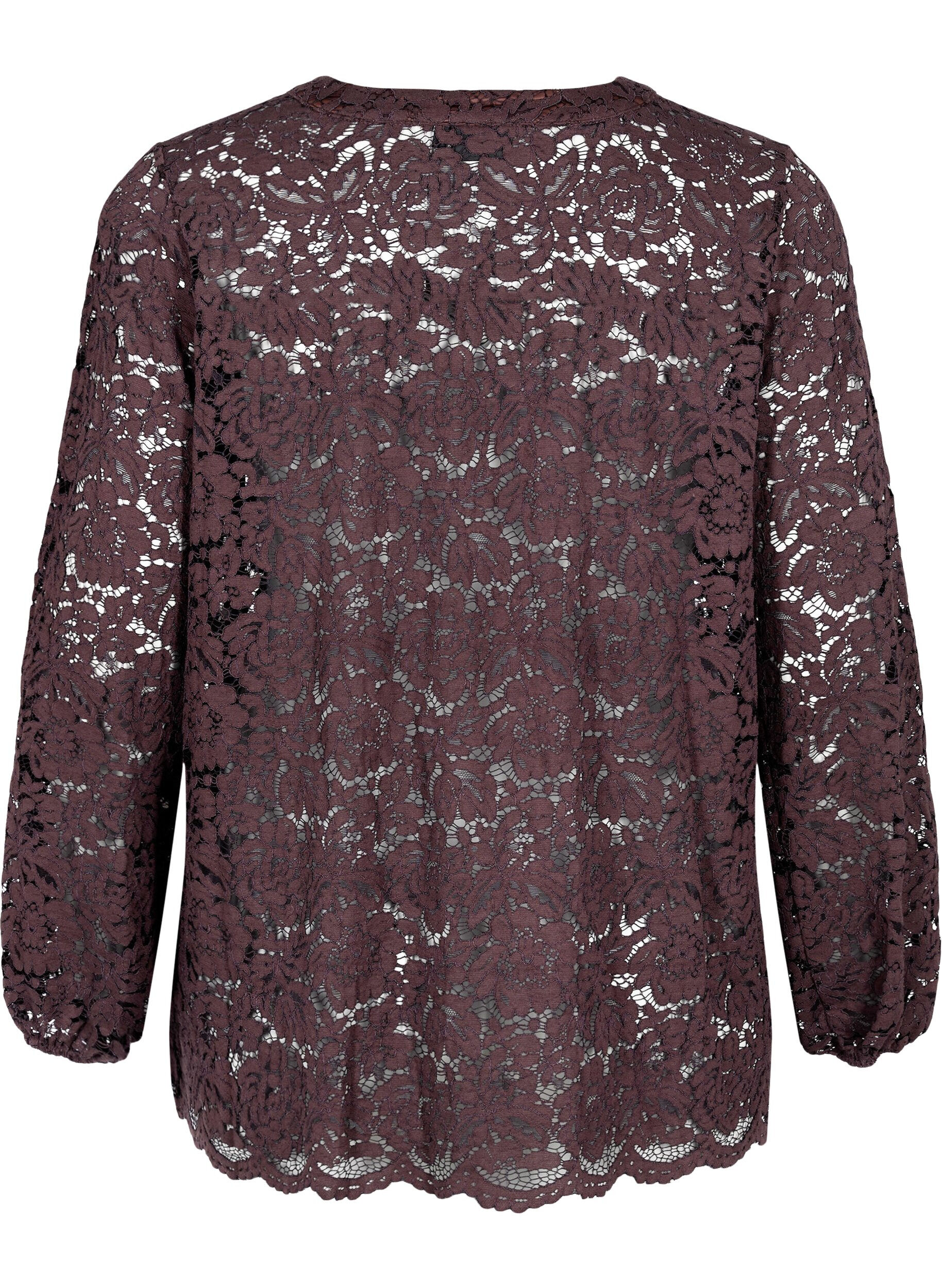 Zizzi Spitzenshirt in A-Form, Fudge, Packshot image number 1