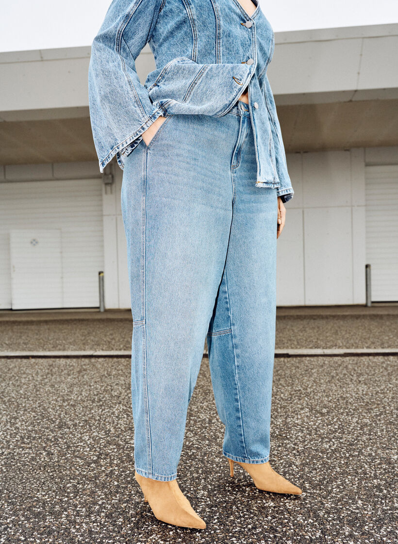 Jean barrel taille haute, Bleu, Image image number 0