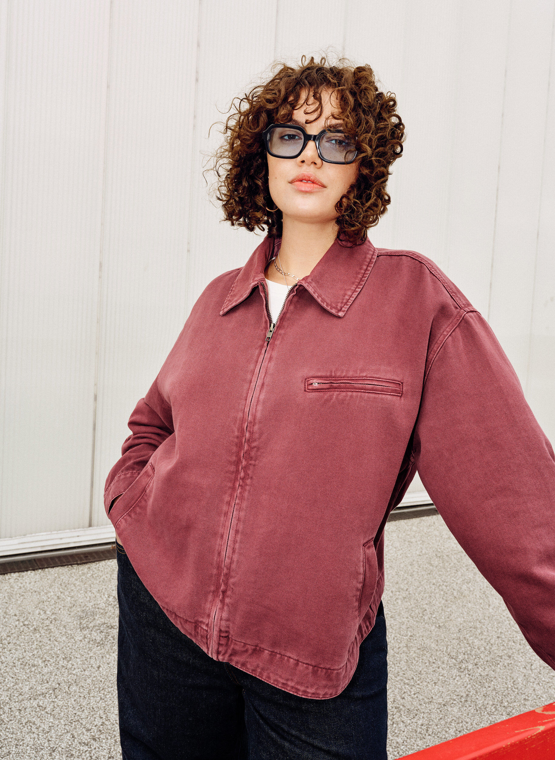 Zizzi Veste en denim color&eacute; avec fermeture zipp&eacute;e, Rose poudr&eacute;e, Image image number 0