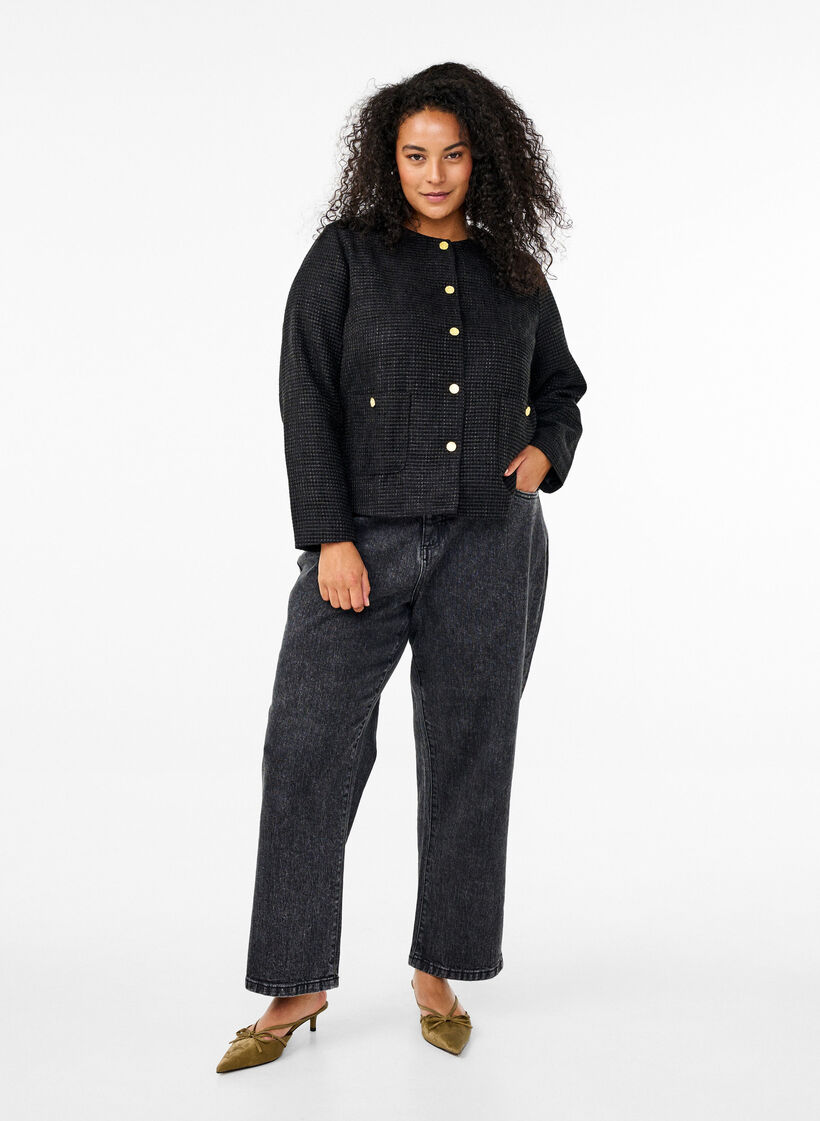 Bouclé-Jacke mit Taschen und Zierknöpfen, Black, Model image number 2