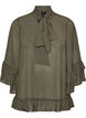 Bluse mit Bindeband und R&uuml;schendetails, Grau, Packshot image number 0