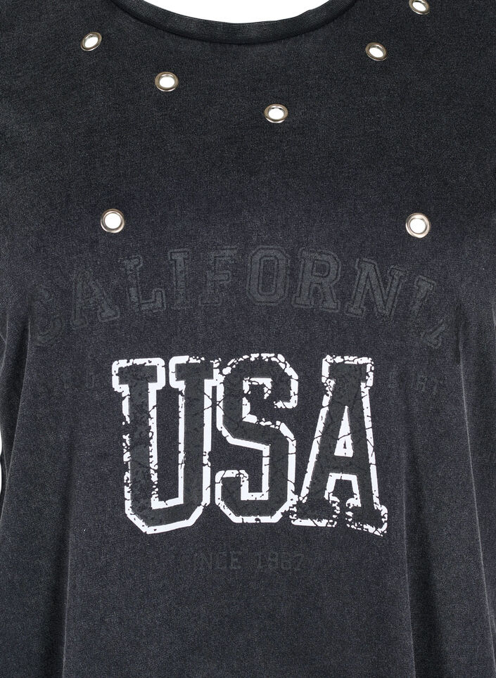 T-Shirt mit Ösen und Print, Grey Washed , Packshot image number 2