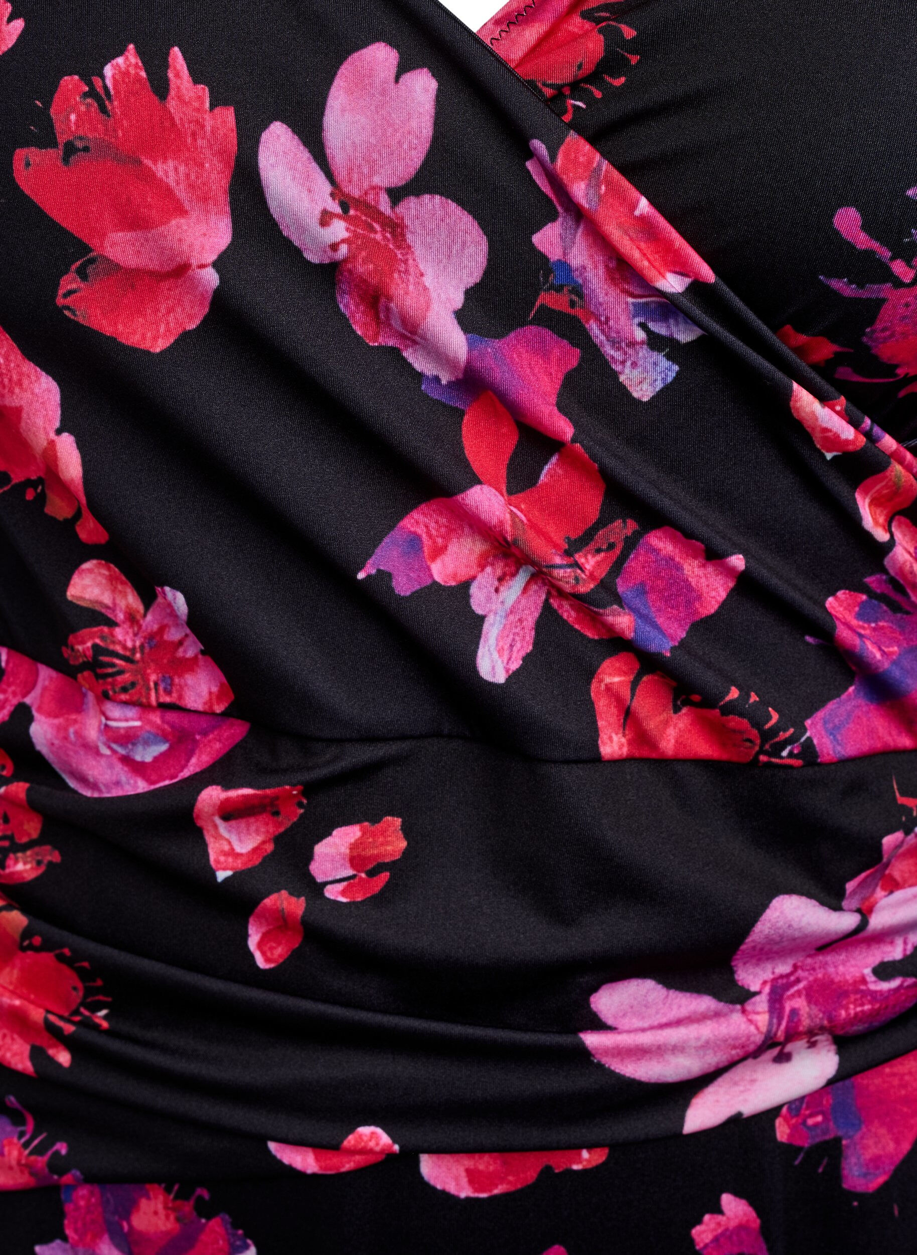 Zizzi Badeanzug mit Wickeloptik und Raffung, Schwarz, Packshot image number 2