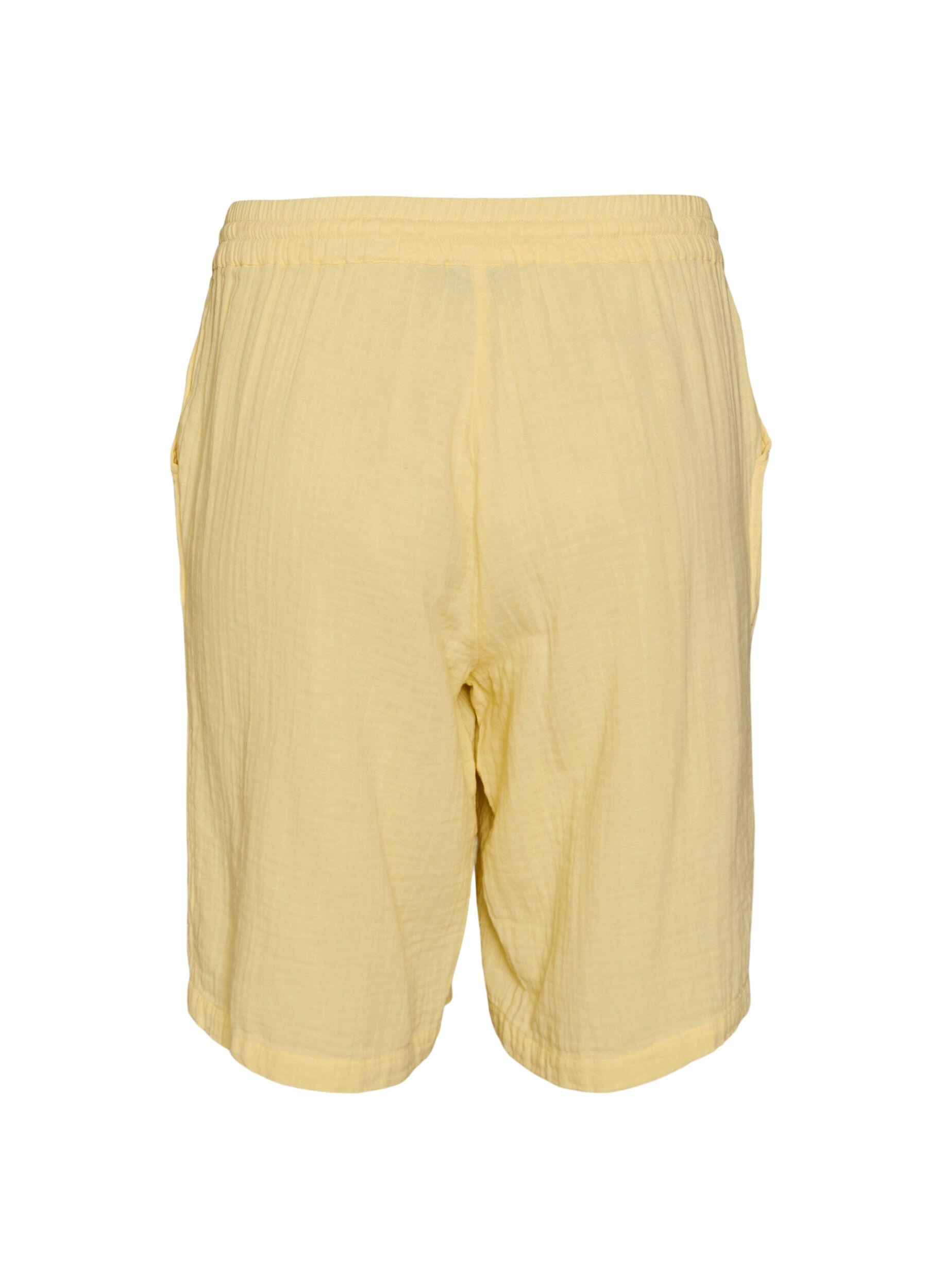 ZizziLockere Shorts aus Baumwollmusselin mit hoher Taille, Gelb, Packshot image number 1