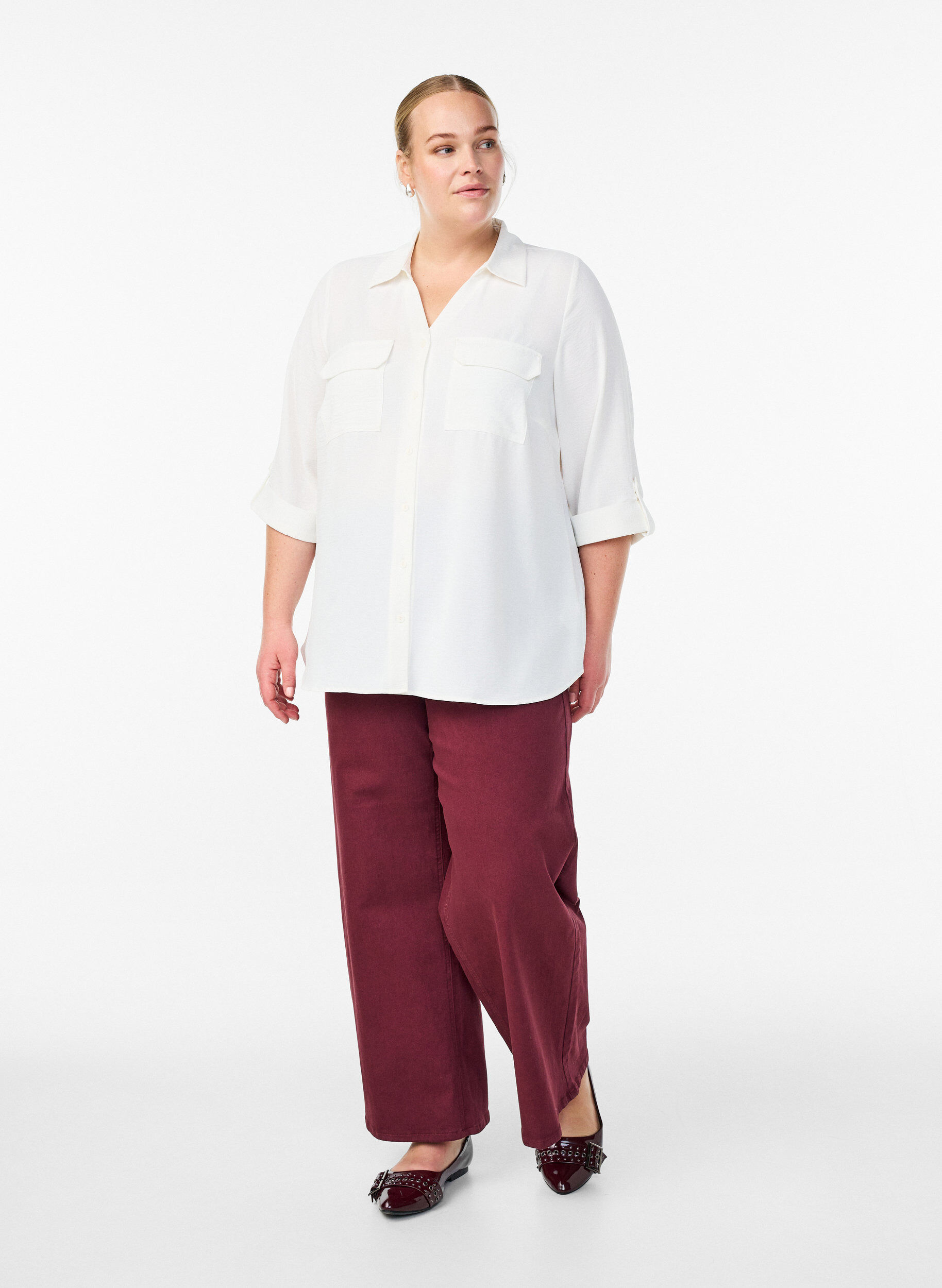 ZizziHemdbluse mit Brusttaschen und 3/4-&Auml;rmeln, Vanille, Model image number 1