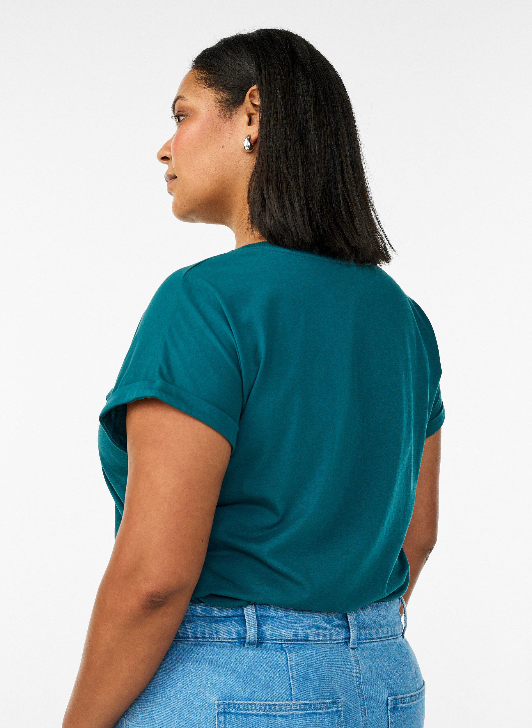 Zizzi Kurz&auml;rmeliges T-Shirt aus einer Baumwollmischung, Gr&uuml;n, Model image number 2