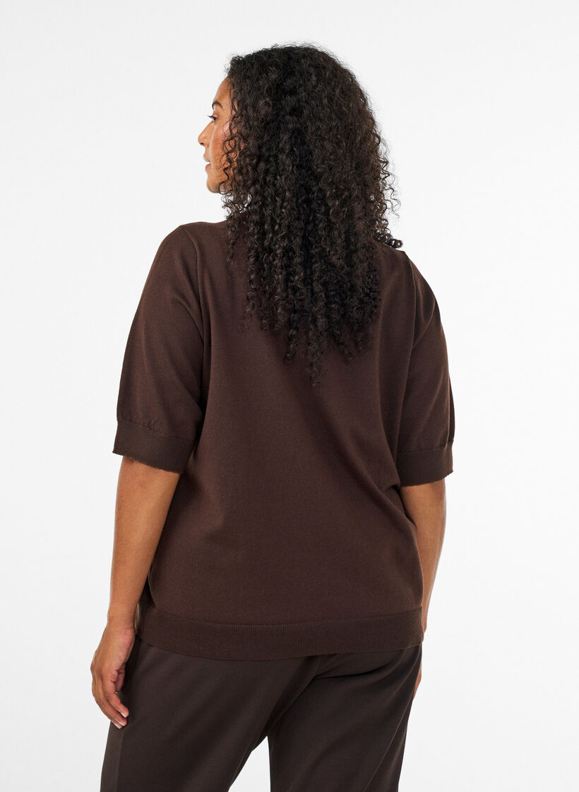 Blouse en fine maille &agrave; manches courtes, Marron, Model image number 1