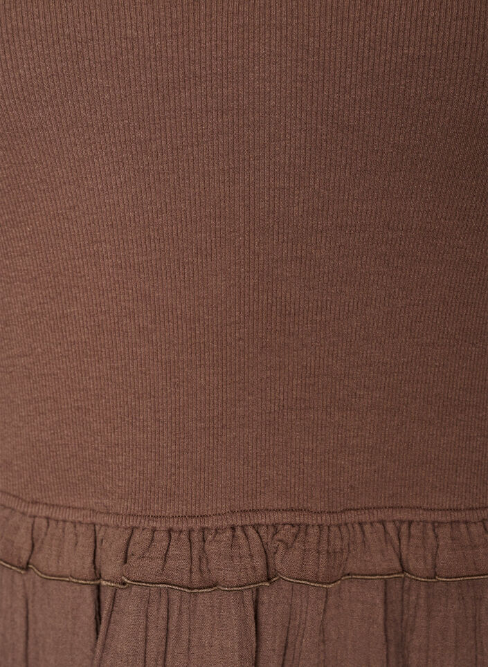 Robe midi sans manches en coton avec maille c&ocirc;tel&eacute;e et mousseline, Marron, Packshot image number 2