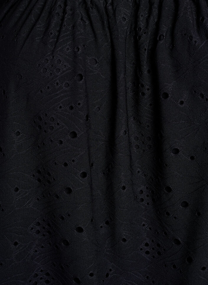 Blouse à manches courtes bouffantes et motif ajouré, Noir, Packshot image number 2