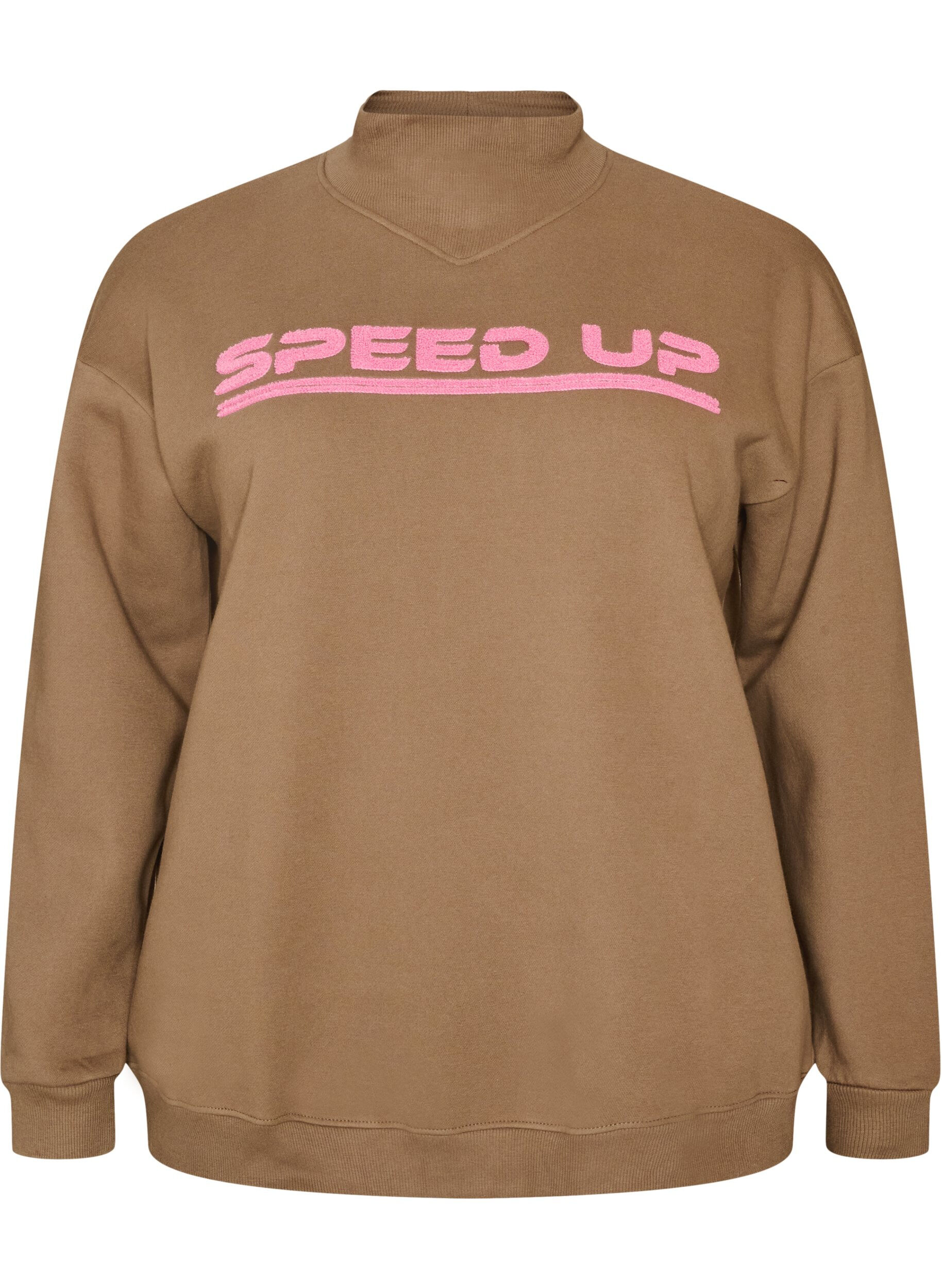 ZizziSweatshirt avec col montant et motif sportif sur le devant, Marron, Packshot image number 0