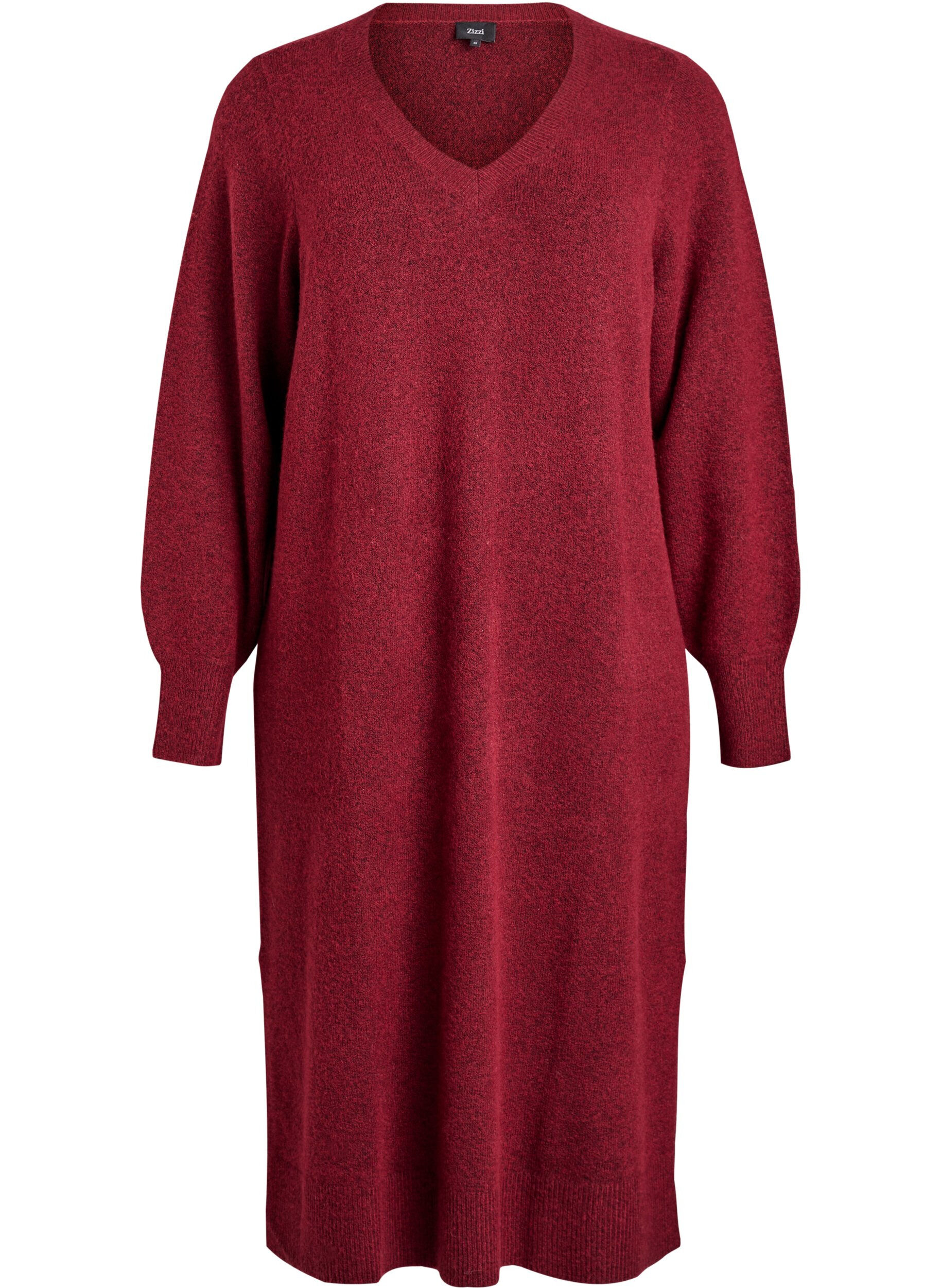 ZizziLang&auml;rmeliges Strickkleid mit V-Ausschnitt, Rot, Packshot image number 0