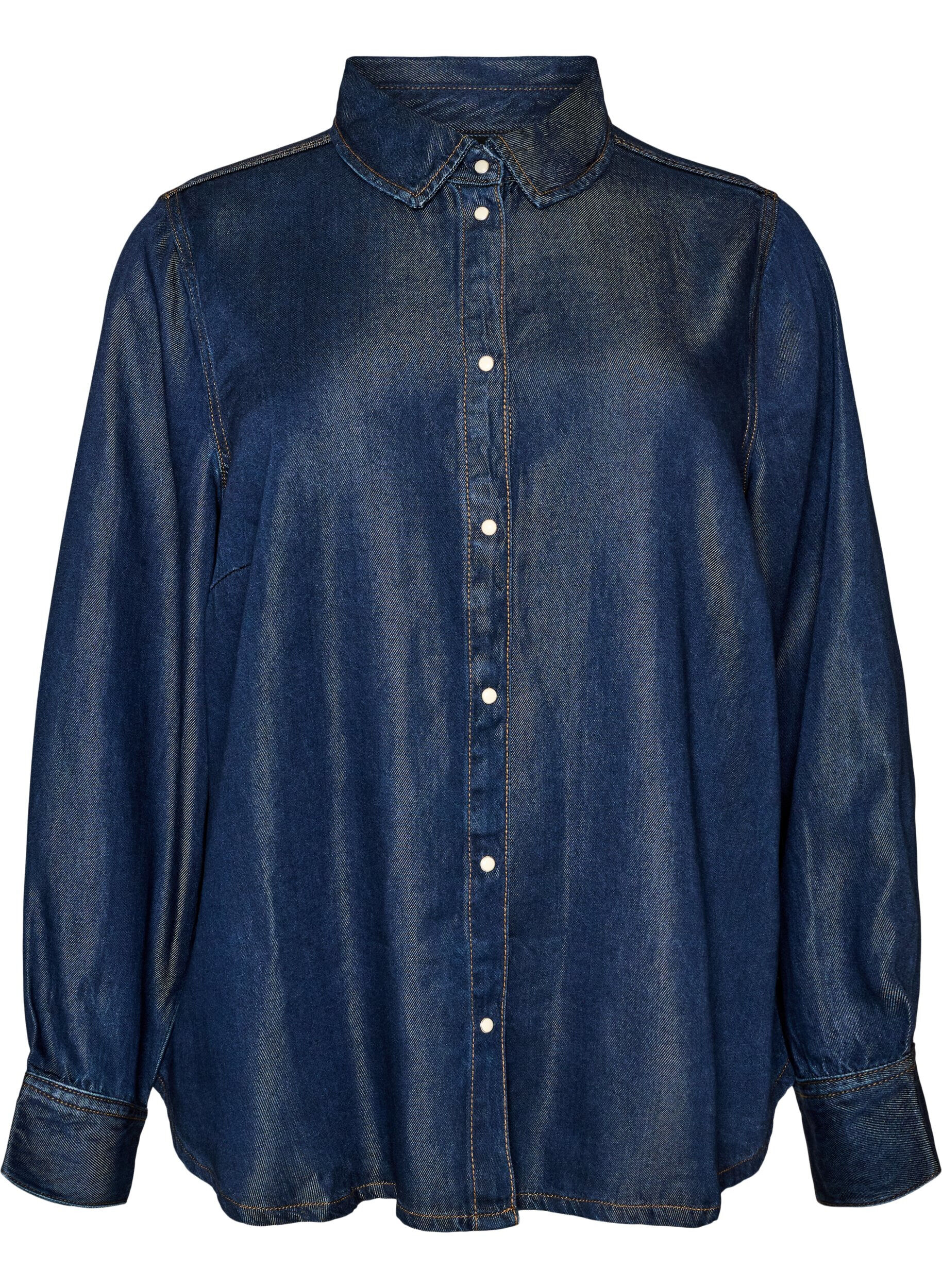 ZizziChemise en jean en lyocell avec boutons-pression, Bleu, Packshot image number 0