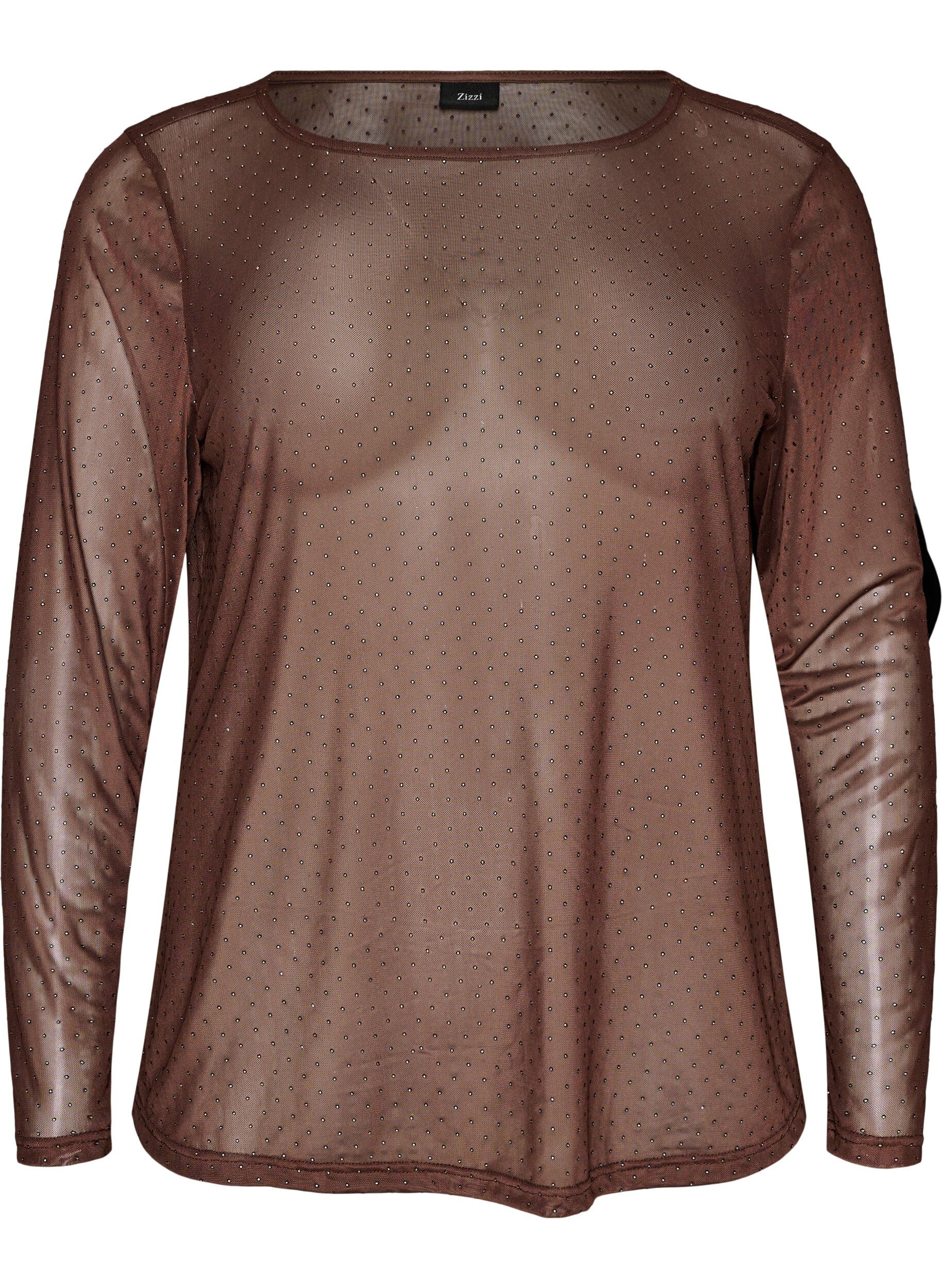 ZizziBlouse en maille transparente avec strass, Marron, Packshot image number 0