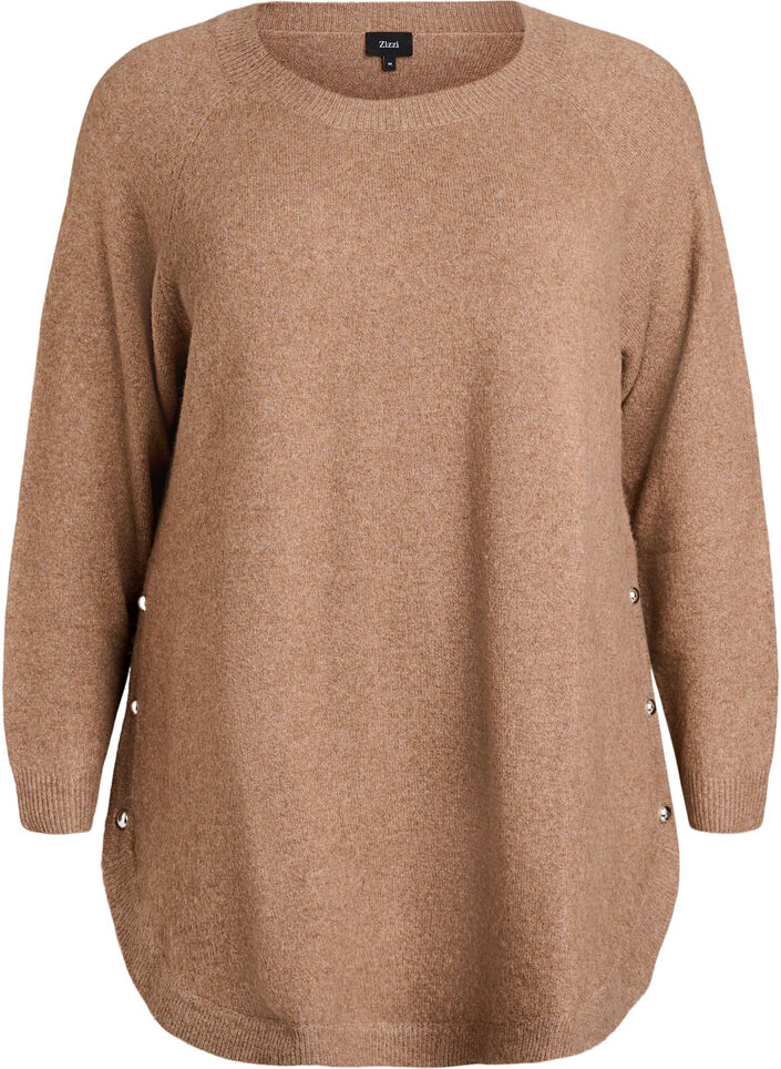 Blouse longue en maille avec boutons boule, Marron, Packshot image number 0