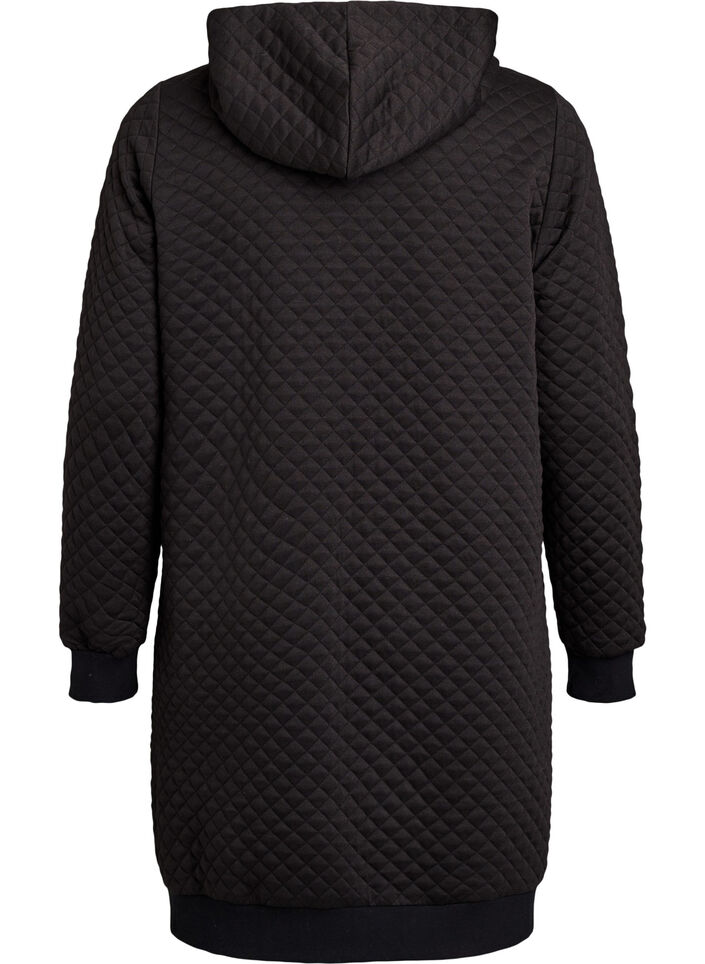 Hoodie long matelass&eacute; zipp&eacute; avec poches, Noir, Packshot image number 1