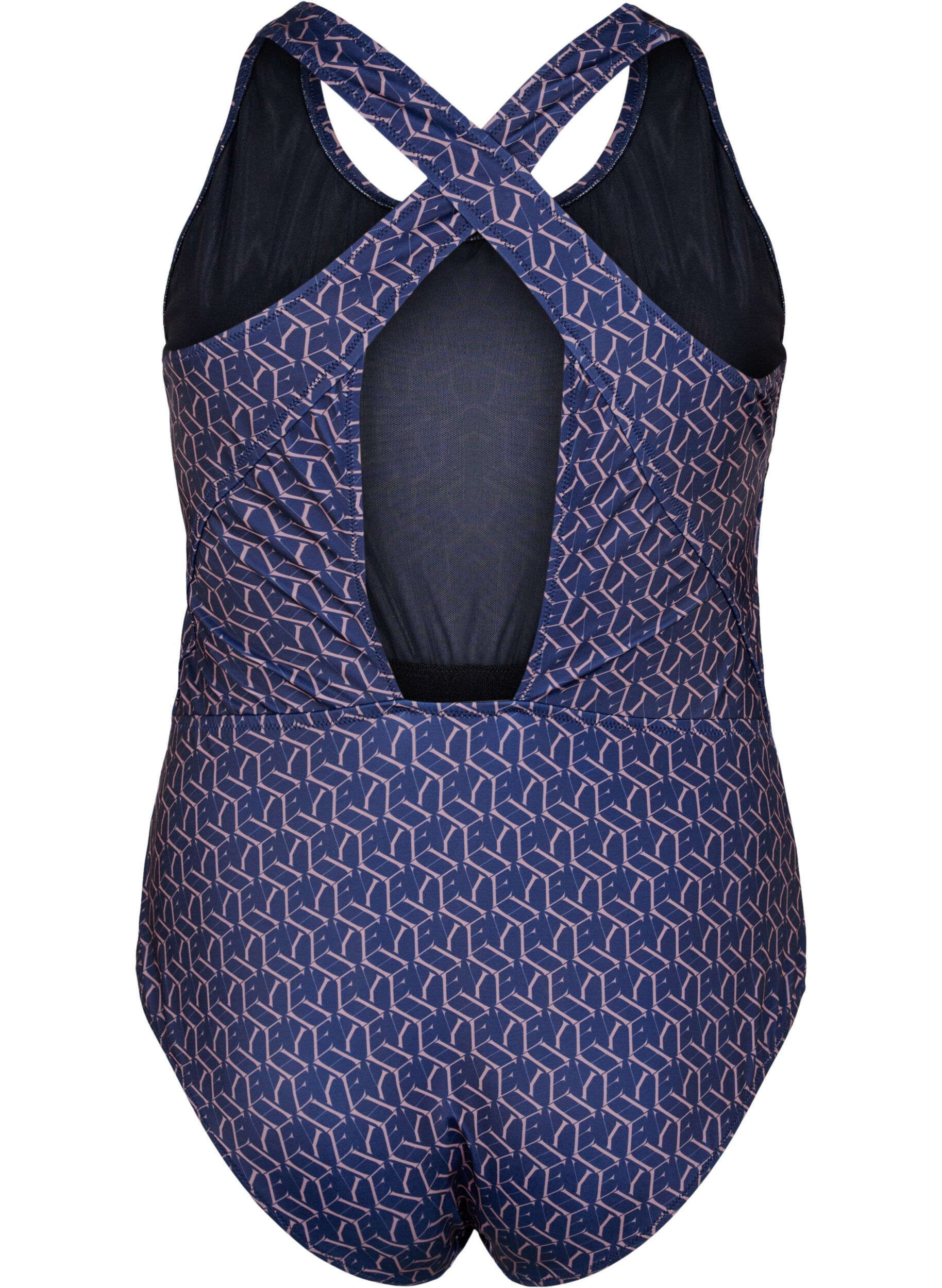 Zizzi Badeanzug mit Print und Kreuz am R&uuml;cken, Text Print, Packshot image number 1