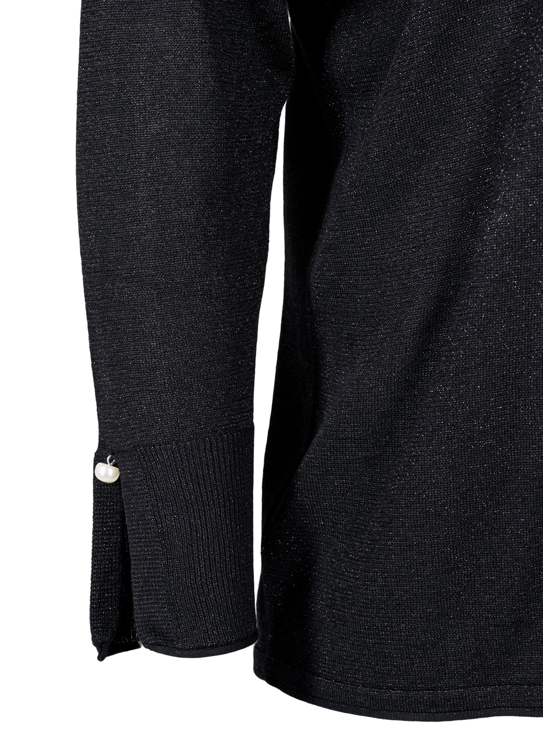 Zizzi Blouse en tricot de viscose scintillante, Black w. DTM Lurex, Packshot image number 3