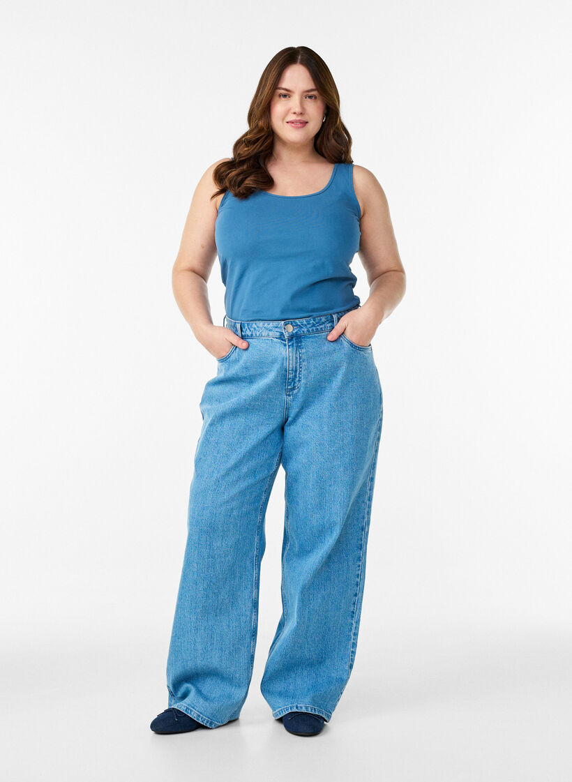 Einfarbiges Basic Top aus Baumwolle, Grau, Model image number 1