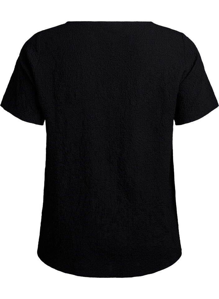 FLASH - Chemisier à manches courtes en tissu texturé, Noir, Packshot image number 1