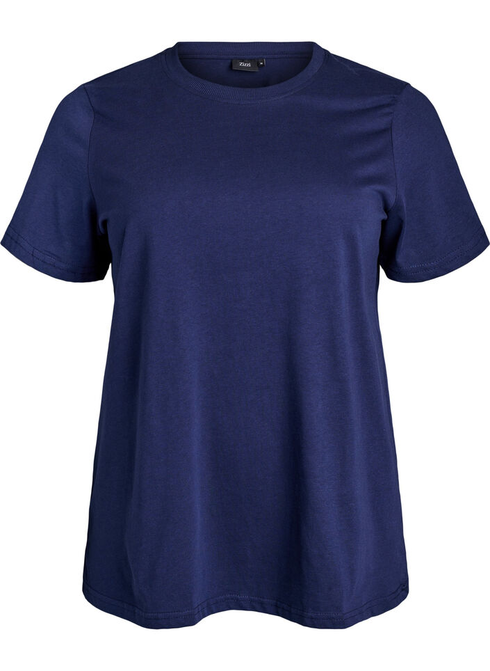 T-shirt basique en coton &agrave; col rond, Bleu, Packshot image number 0