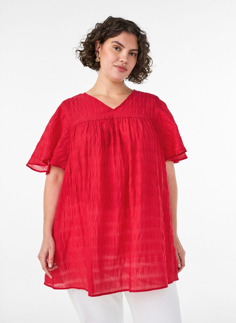 Tunika aus Lyocell mit Flatter&auml;rmeln, Rot, Model image number 0