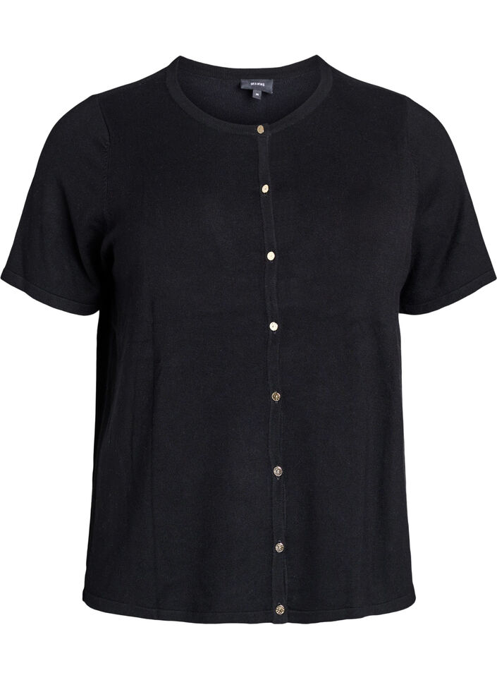 Kurz&auml;rmelige Strickjacke aus Viskose, Schwarz, Packshot image number 0