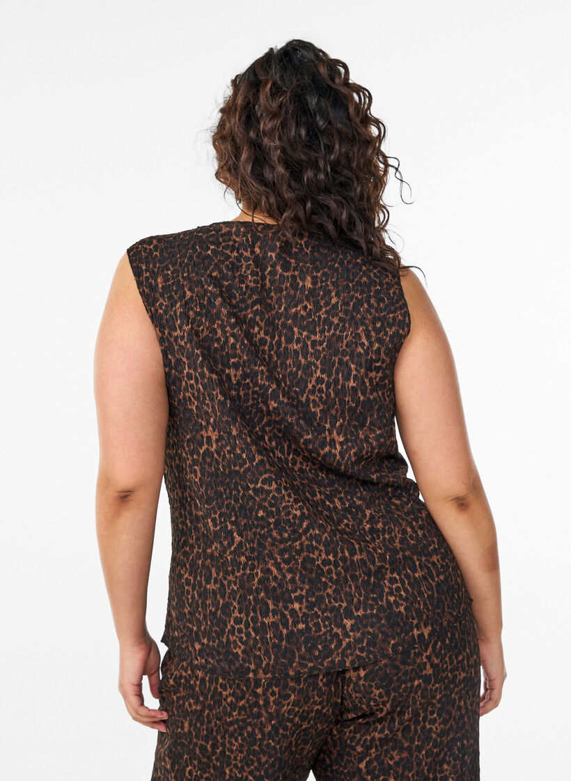 Top sans manches &agrave; texture ondul&eacute;e et fermeture boutonn&eacute;e, Marron, Model image number 2