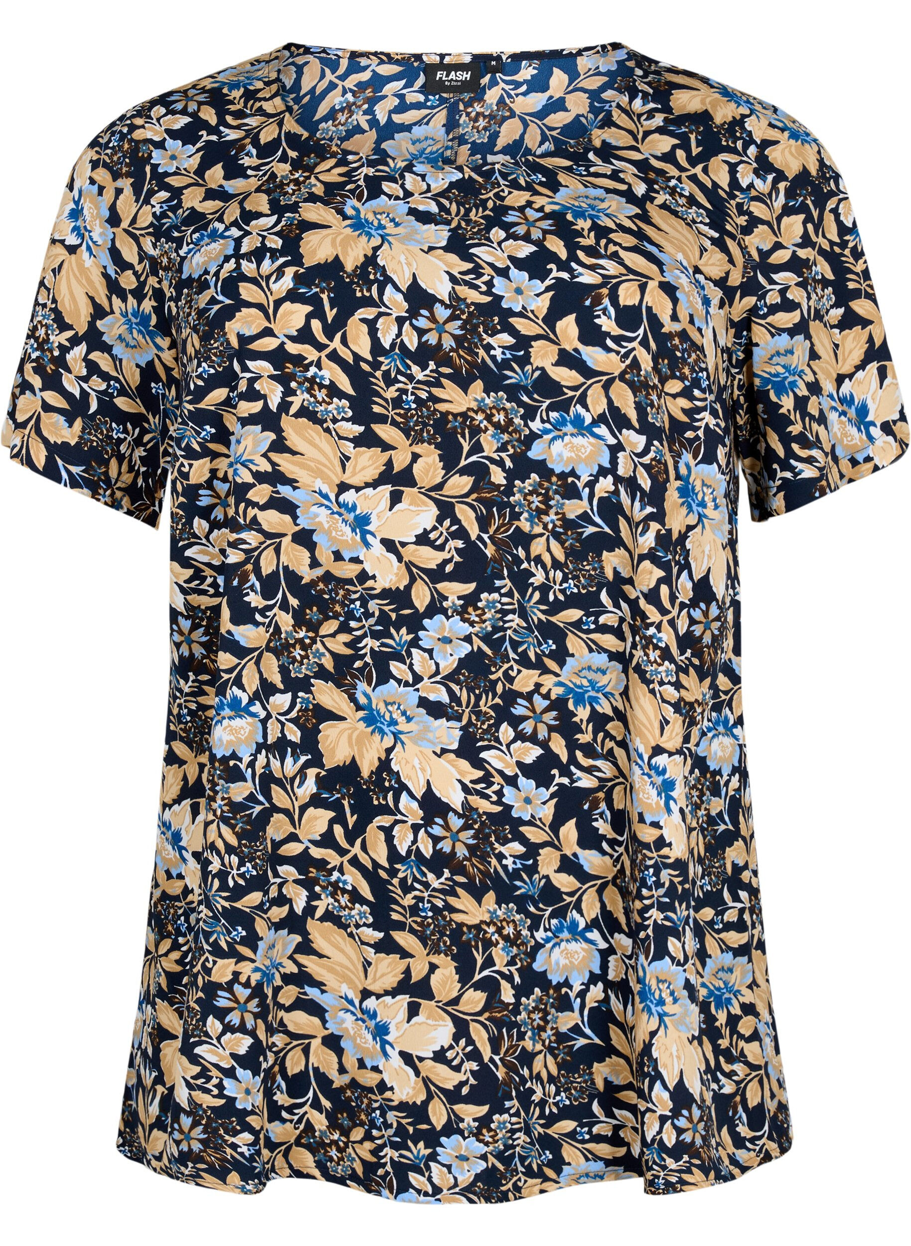 Zizzi FLASH - Blouse &agrave; manches courtes et imprim&eacute;e, Brown Blue Flower, Packshot image number 0