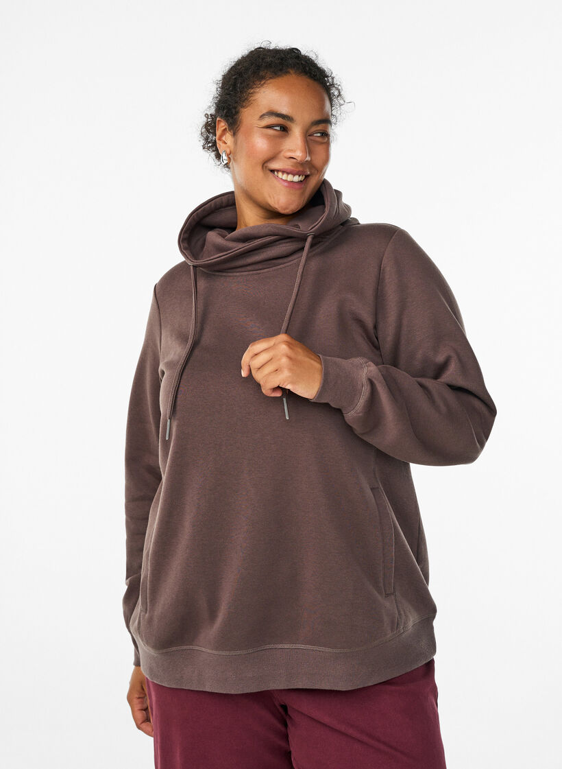 Sweatshirt mit Stehkragen und Taschen, Braun, Model image number 0