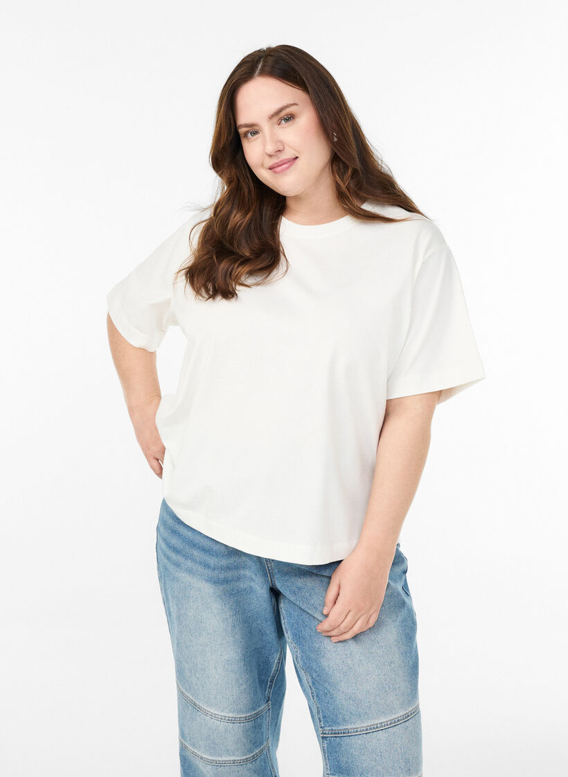 Boxy Baumwoll-T-Shirt, Weiß, Model image number 0