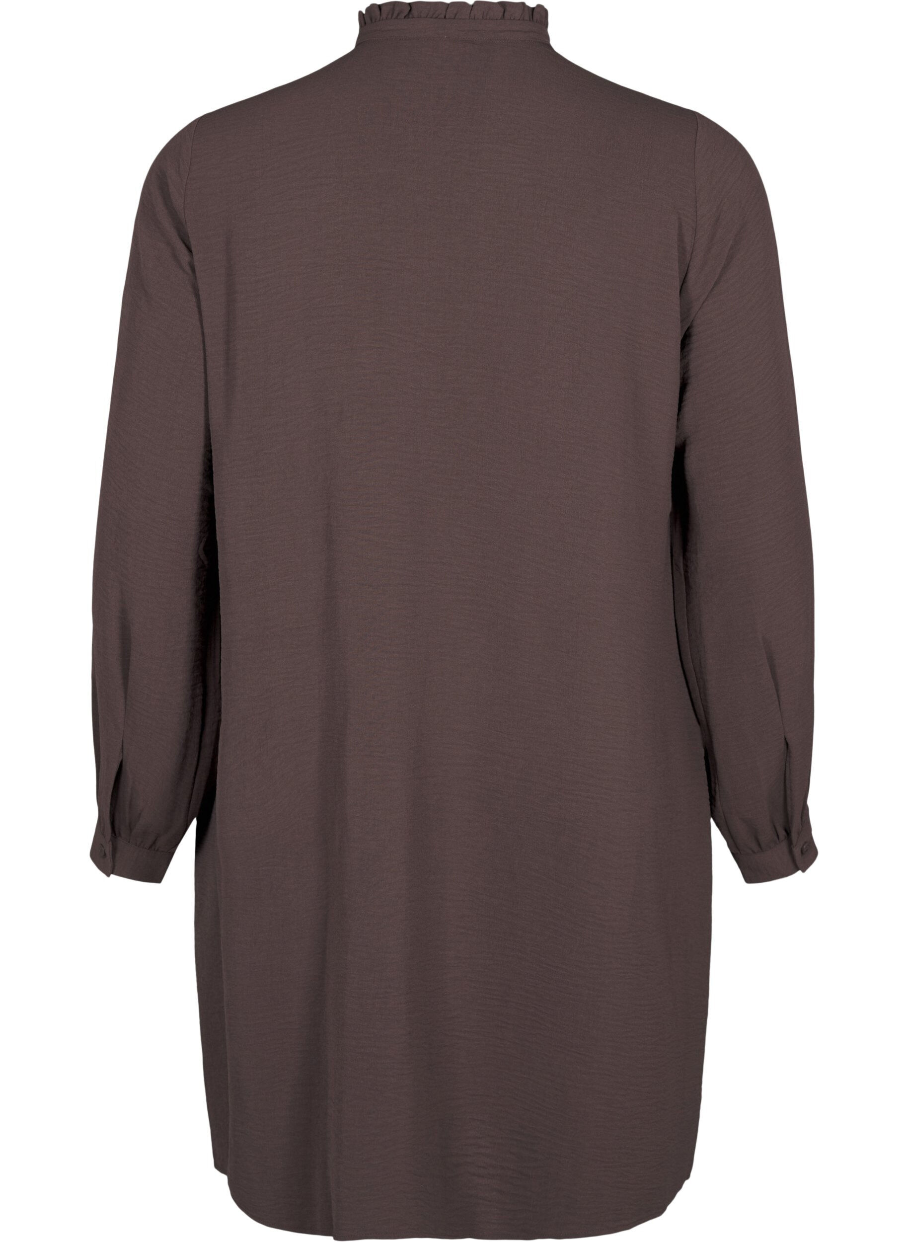 Zizzi Robe &agrave; manches longues avec d&eacute;tails volant&eacute;s, Chocolate Martini, Packshot image number 1