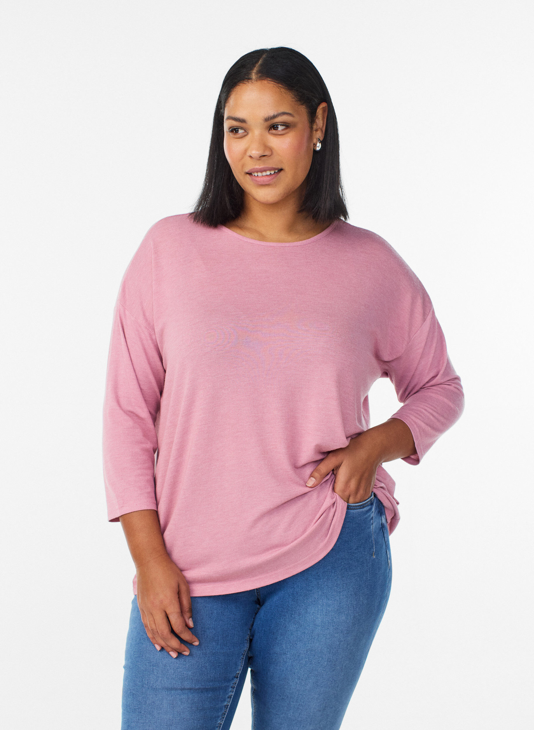Blouse en jersey avec manches 3/4, Rose poudr&eacute;e, Model