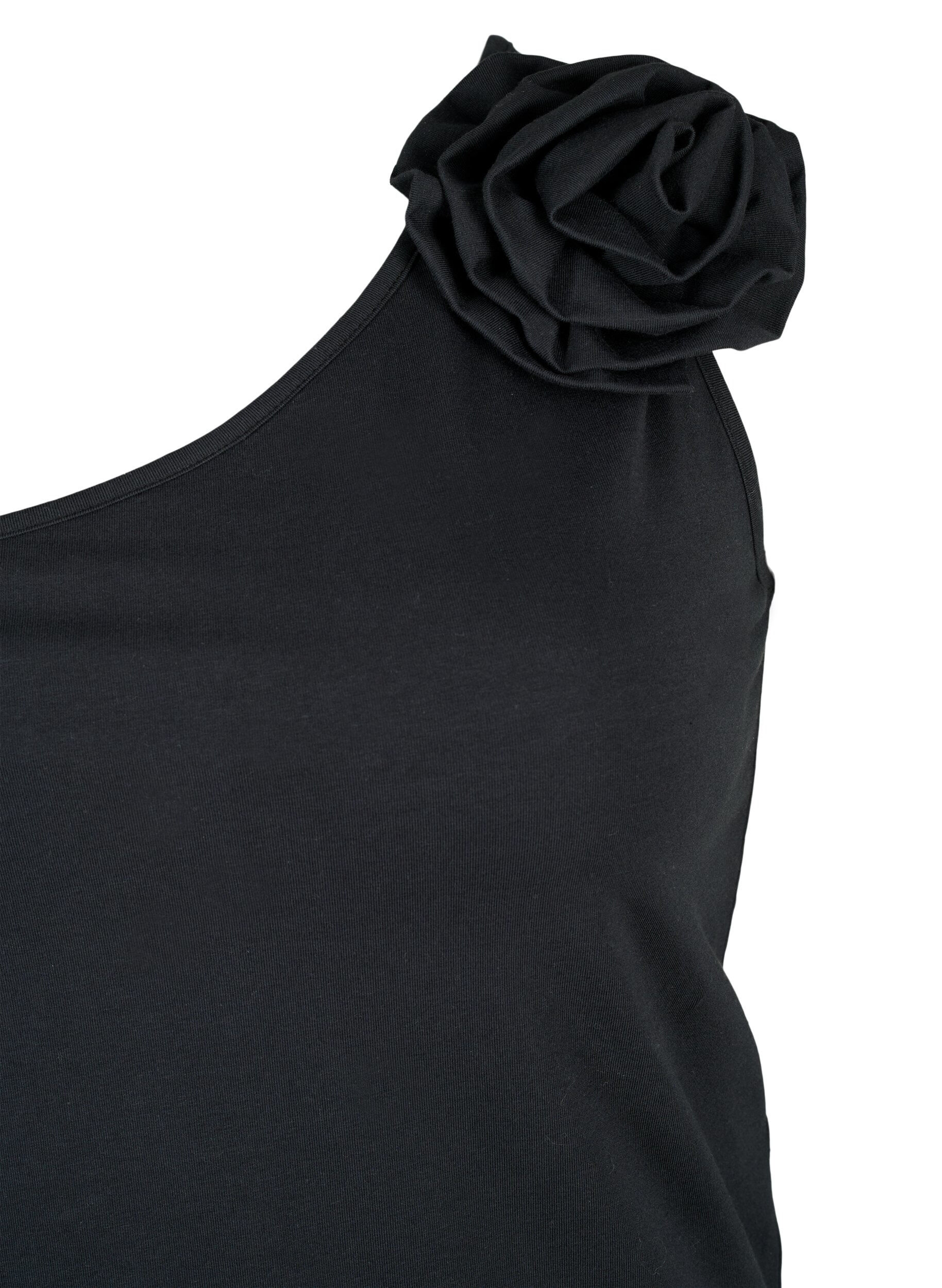 Zizzi Top asym&eacute;trique avec rose, Black, Packshot image number 2