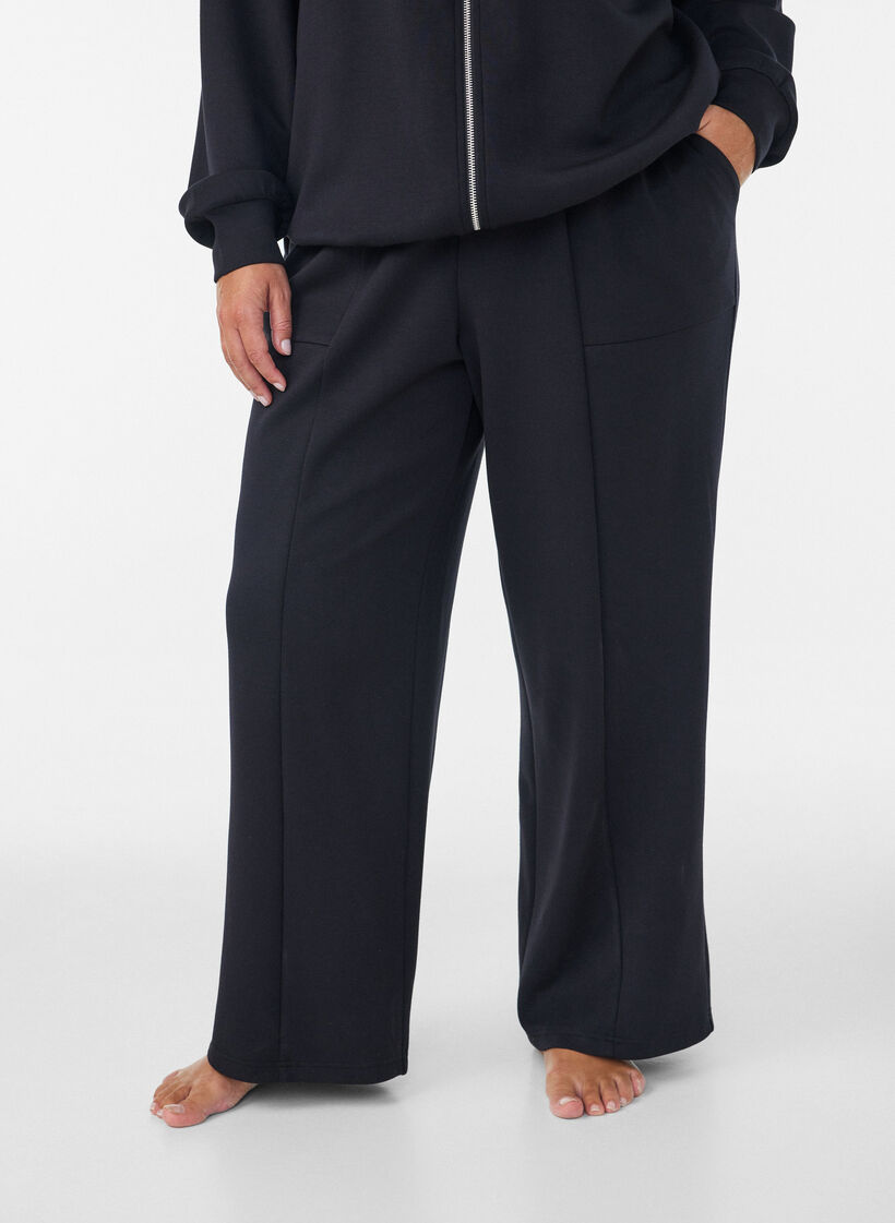 Pantalon ample en jersey taille haute avec poches, Noir, Model image number 2