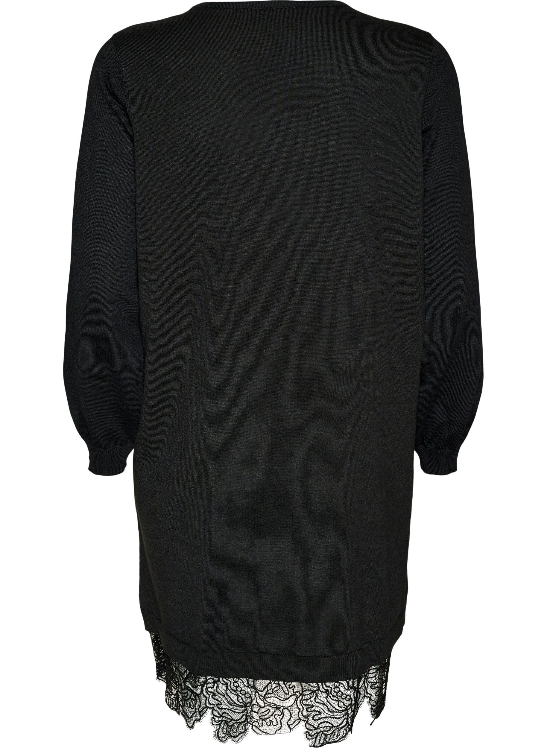 ZizziRobe courte en maille avec ourlet en dentelle, Noir, Packshot image number 1