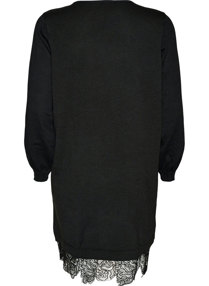 Robe courte en maille avec ourlet en dentelle, Noir, Packshot image number 1