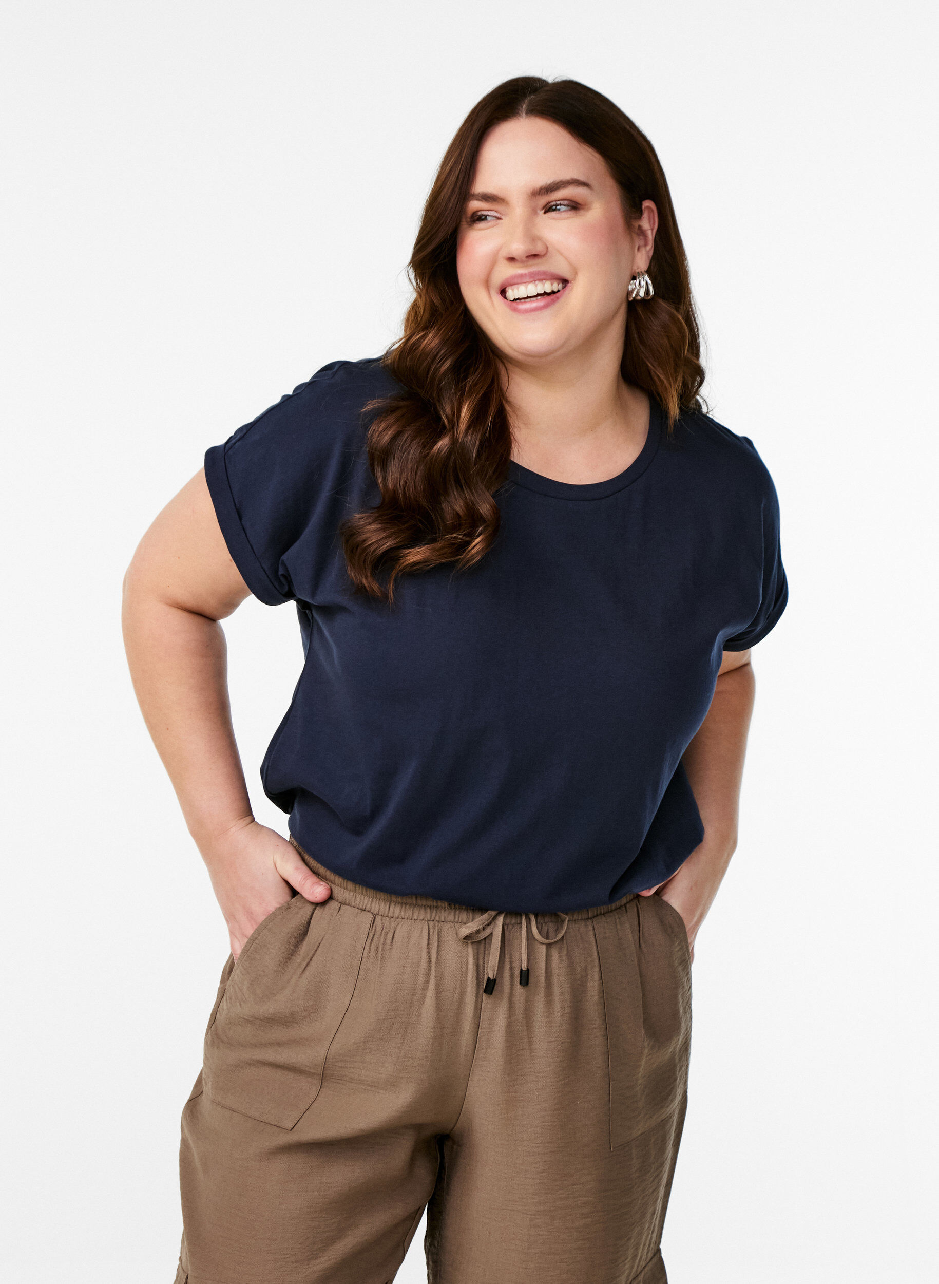 Zizzi Kurz&auml;rmeliges T-Shirt aus einer Baumwollmischung, Blau, Model image number 0