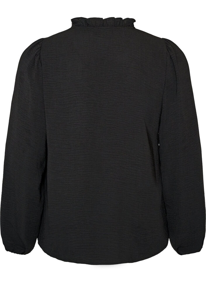 Blouse avec col en V et bande en crochet, Noir, Packshot image number 1