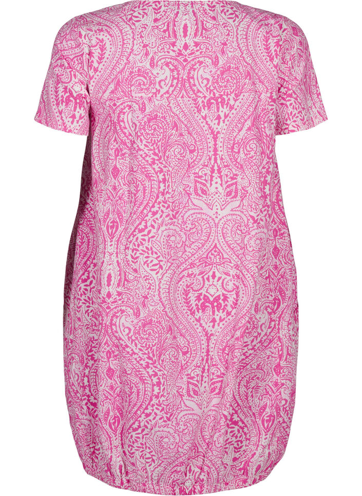Kurzärmliges Baumwollkleid mit Paisley-Print, Pink, Packshot image number 1