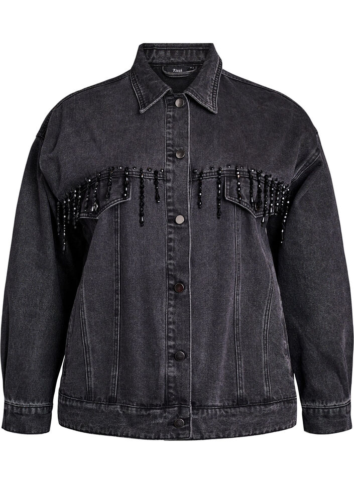 Veste en jean avec franges perlées, Gris, Packshot
